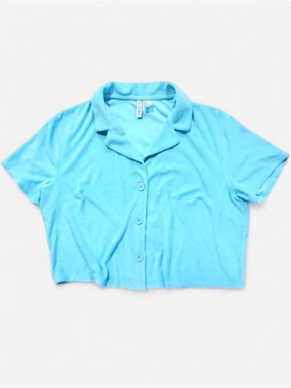 H&M Women’s Cropped Terry Resort Shirt in Turquoise Blue Size Large